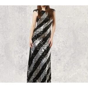 Maggie Sottero Flirt Statement Dress Black Silver Sequin Formal Gown Size 6